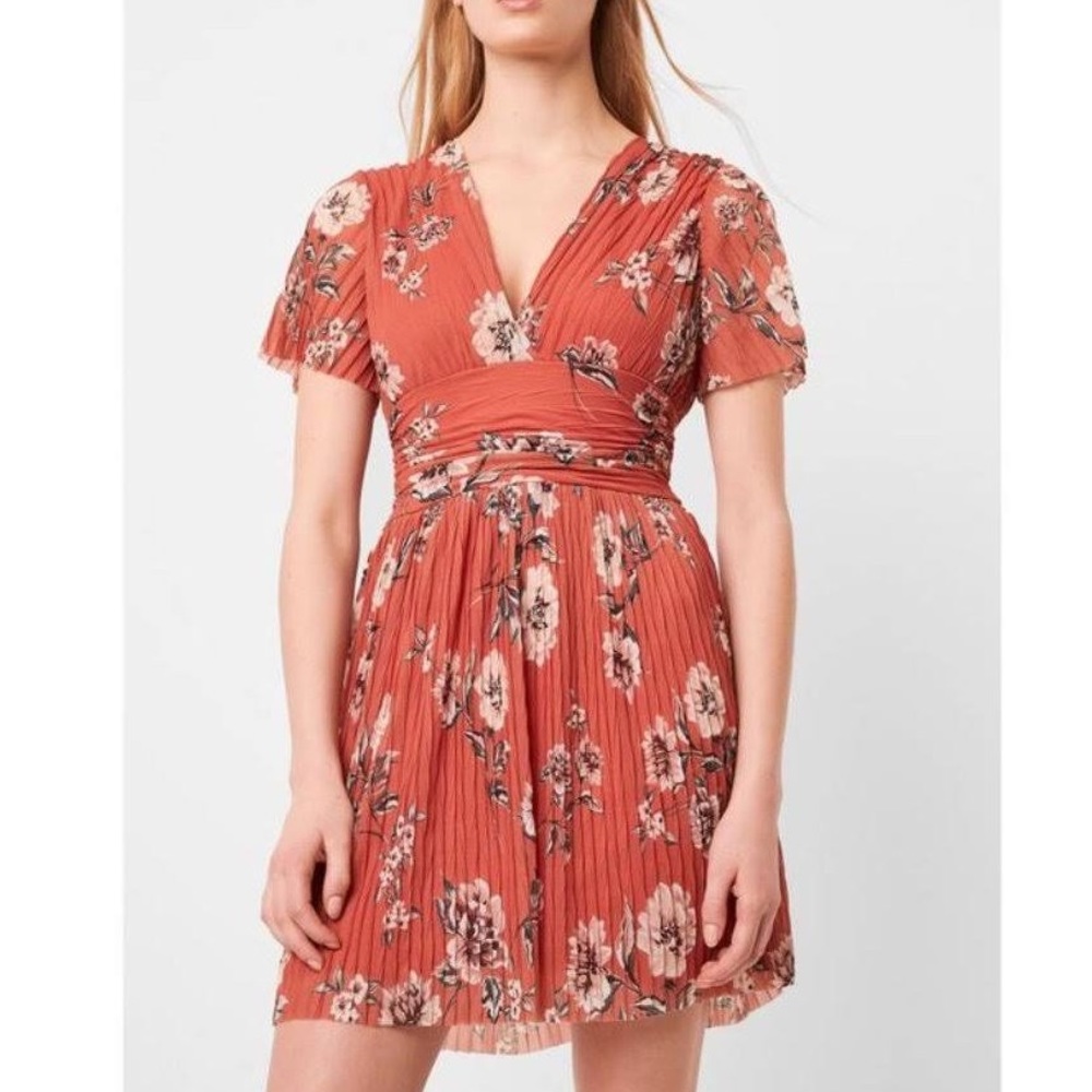 French Connection Orange Floral Pleated Dress